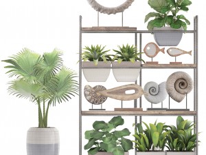 rack with the decor of figurines and plants Modelo 3D