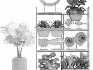 rack with the decor of figurines and plants Modelo 3D