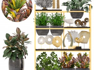 rack with the decor of figurines and plants 3D Model