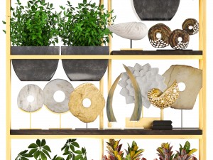 rack with the decor of figurines and plants Modèle 3D