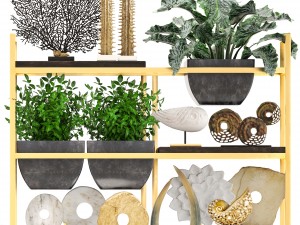 rack with the decor of figurines and plants Modèle 3D