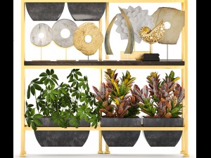 rack with the decor of figurines and plants Modèle 3D