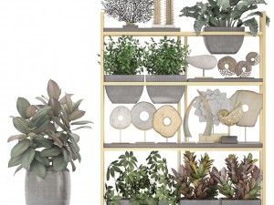 rack with the decor of figurines and plants Modèle 3D