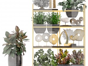 rack with the decor of figurines and plants Modèle 3D