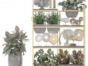 rack with the decor of figurines and plants Modèle 3D
