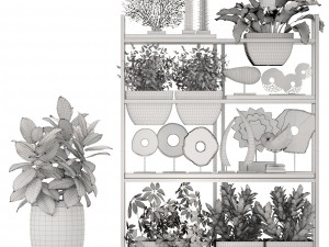 rack with the decor of figurines and plants Modèle 3D