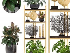 rack with the decor of figurines and plants 3D Model