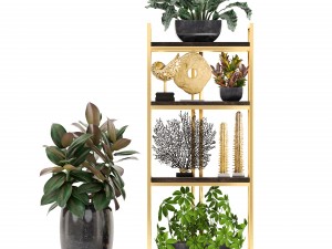 rack with the decor of figurines and plants Modelo 3D