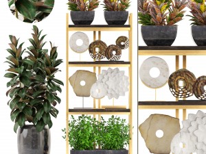 rack with the decor of figurines and plants Modèle 3D