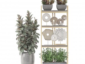 rack with the decor of figurines and plants Model 3D