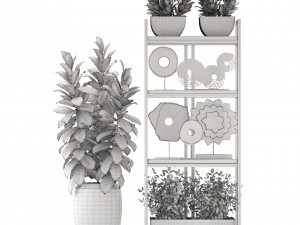 rack with the decor of figurines and plants Model 3D