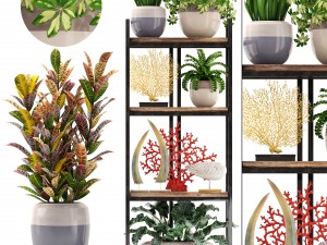 rack with the decor of figurines and plants 3D 模型