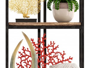 rack with the decor of figurines and plants Modèle 3D