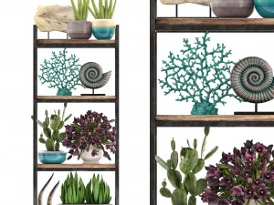 rack with the decor of figurines and plants 3D Model