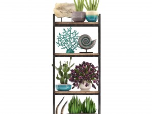 rack with the decor of figurines and plants 3D Модель