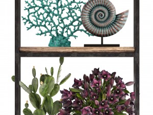 rack with the decor of figurines and plants 3D Модель