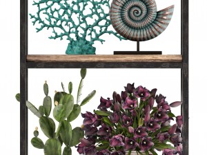 rack with the decor of figurines and plants 3D Модель