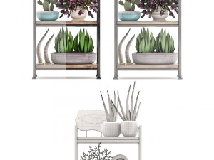 rack with the decor of figurines and plants 3D Модель