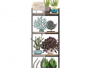 rack with the decor of figurines and plants 3D Модель