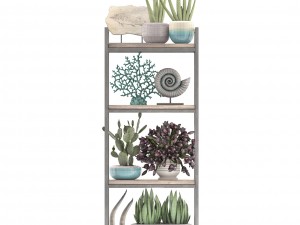rack with the decor of figurines and plants 3D Модель