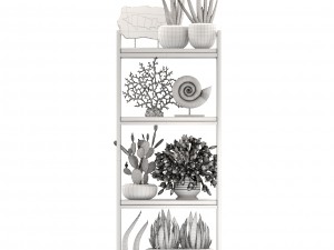 rack with the decor of figurines and plants 3D Модель