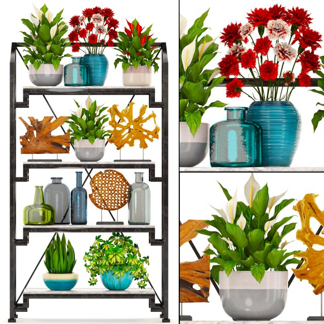 rack with the decor of figurines and plants 3D Модель .c4d .max .obj .3ds .fbx .stl .blend 