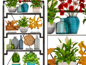 rack with the decor of figurines and plants 3D Model