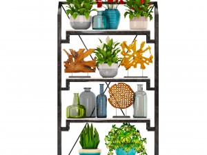 rack with the decor of figurines and plants 3D Модель