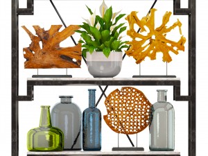 rack with the decor of figurines and plants 3D Модель