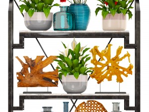 rack with the decor of figurines and plants 3D Модель