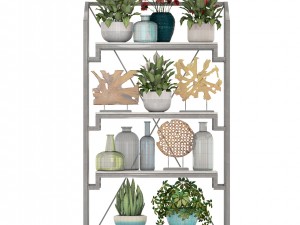 rack with the decor of figurines and plants 3D Модель