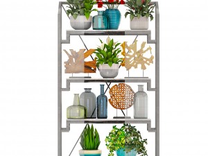 rack with the decor of figurines and plants 3D Модель