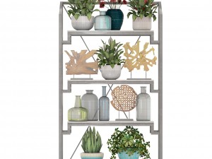 rack with the decor of figurines and plants 3D Модель
