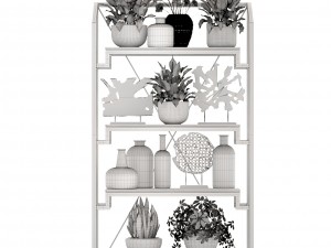 rack with the decor of figurines and plants 3D Модель