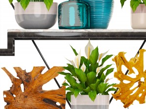 rack with the decor of figurines and plants 3D Модель