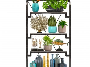 rack with the decor of figurines and plants 3D Модель