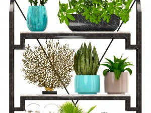 rack with the decor of figurines and plants 3D Model