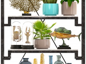 rack with the decor of figurines and plants 3D Модель