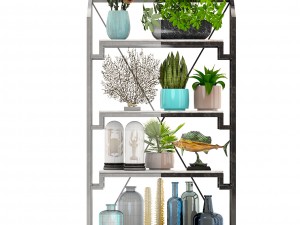 rack with the decor of figurines and plants 3D Модель