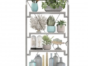 rack with the decor of figurines and plants 3D Модель