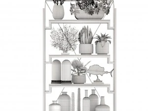 rack with the decor of figurines and plants 3D Model