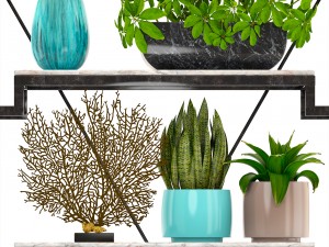 rack with the decor of figurines and plants 3D Модель
