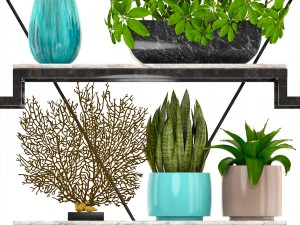 rack with the decor of figurines and plants 3D Model