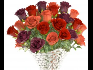 collection of roses in a vase 3D Model