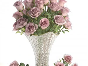 collection of roses in a vase 3D Model