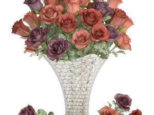 collection of roses in a vase 3D Model