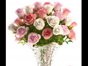 collection of roses in a vase 3D Model