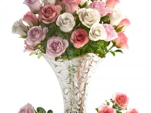 collection of roses in a vase 3D Model