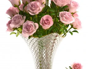 collection of roses in a vase 3D Model