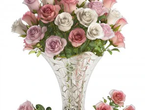 collection of roses in a vase 3D Model